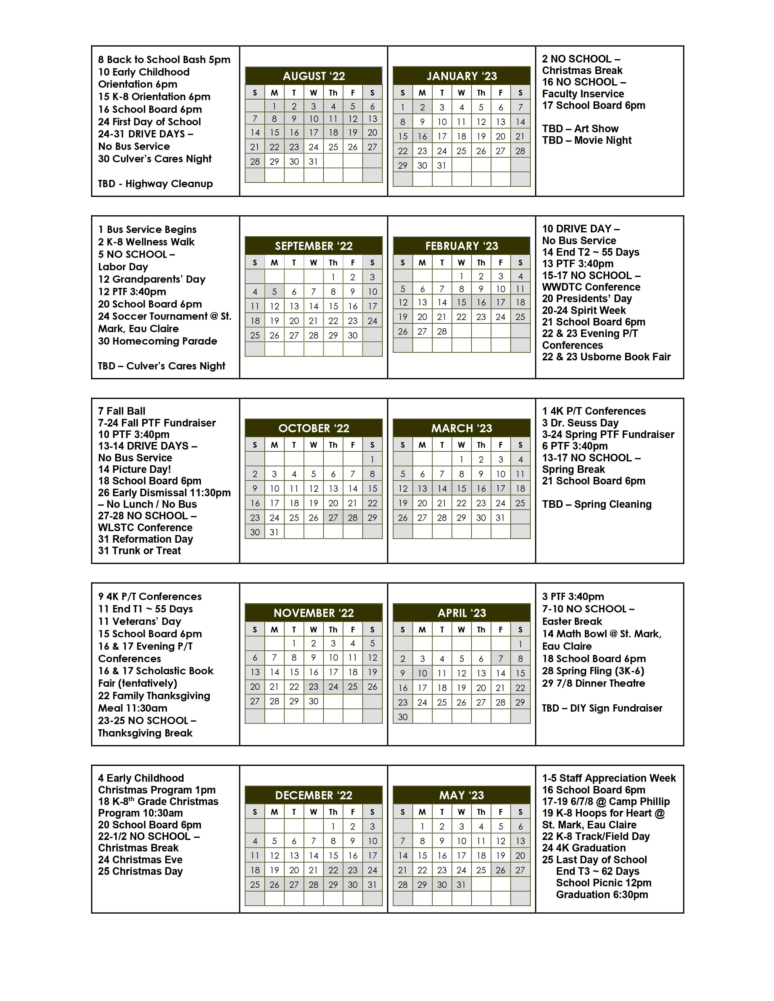 School Calendar – St. Paul's Lutheran School